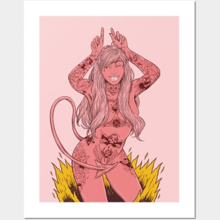 Inked Girl (red) Posters and Art